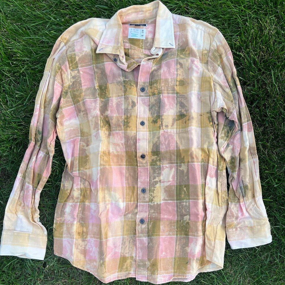 Adult Large Random Bleach Dye Flannel Shirt